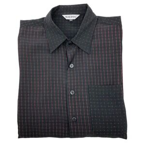 Maltos Men's Button Front Shirt Size L Swiss Dot Jacquard Check Black & Red S134